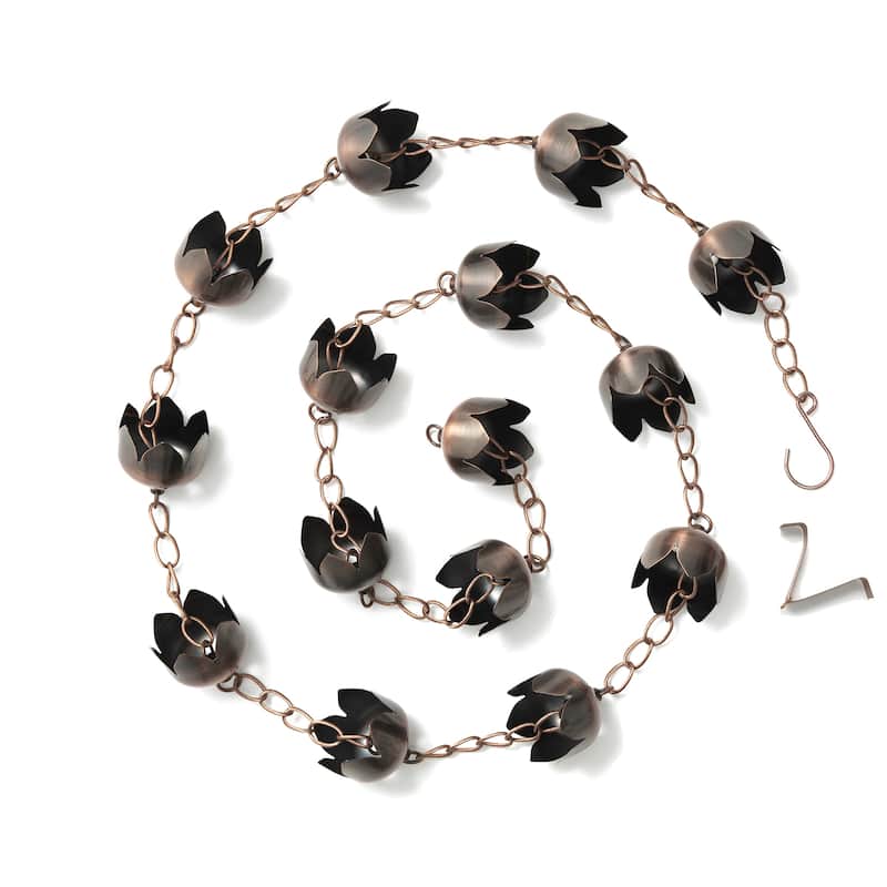 Glitzhome 8.5ft Faux Copper Lotus Shaped Rain Chain with Clip