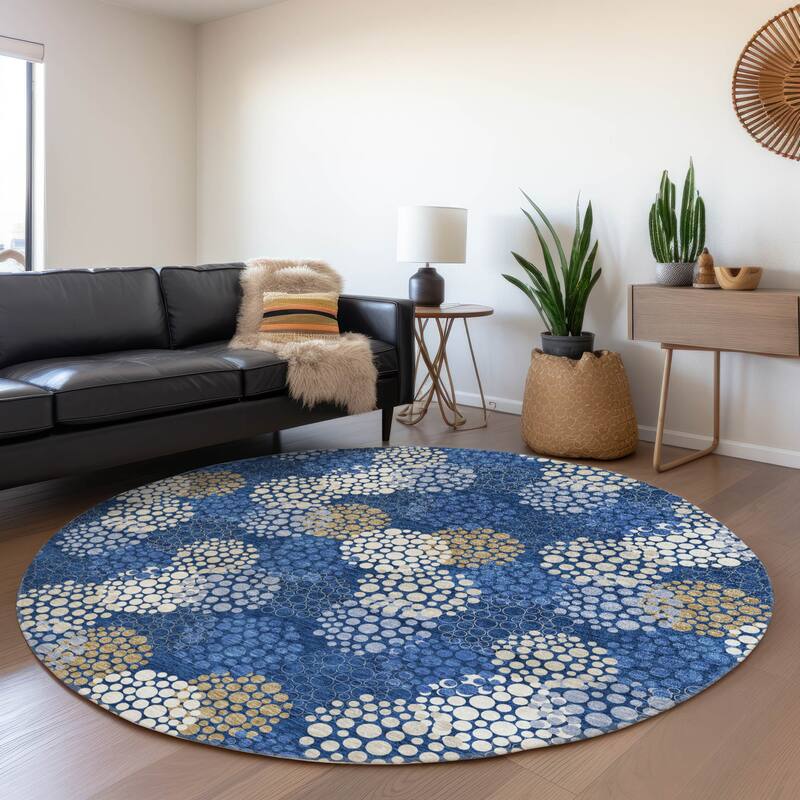 Premium Washable Super Soft Contemporary Clusters Mayfield Rug - Navy - 8' x 8'