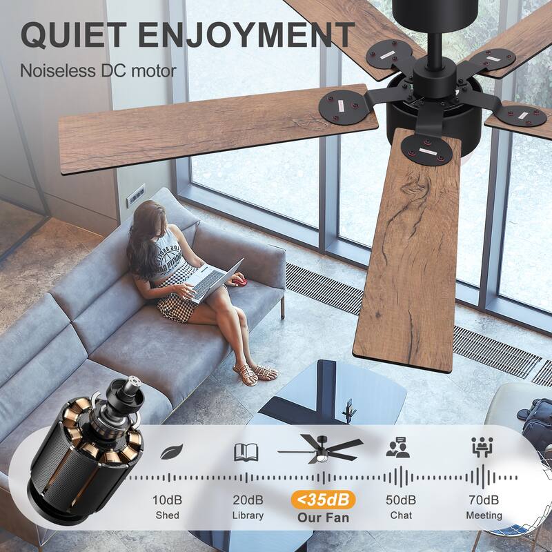 52" Reversible 5-Blade Modern LED Ceiling Fan with Light and Remote