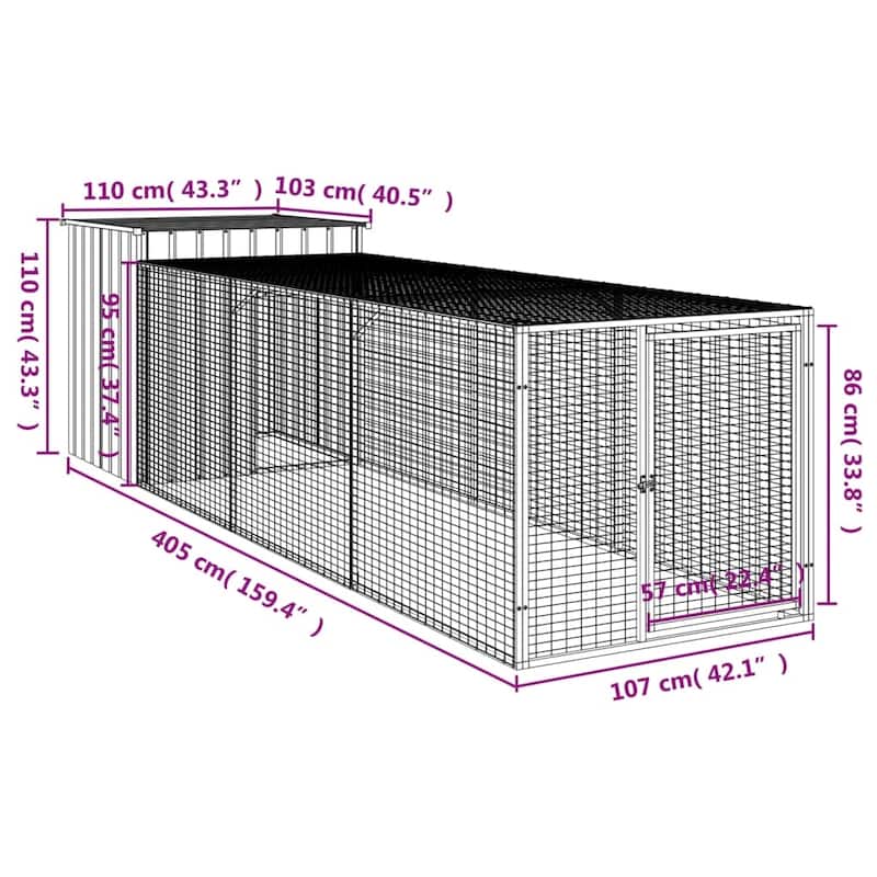 vidaXL Chicken Cage with Run Light Gray/Anthracite multisize Galvanized Steel - 43.3"x159.4"x43.3" - Anthracite
