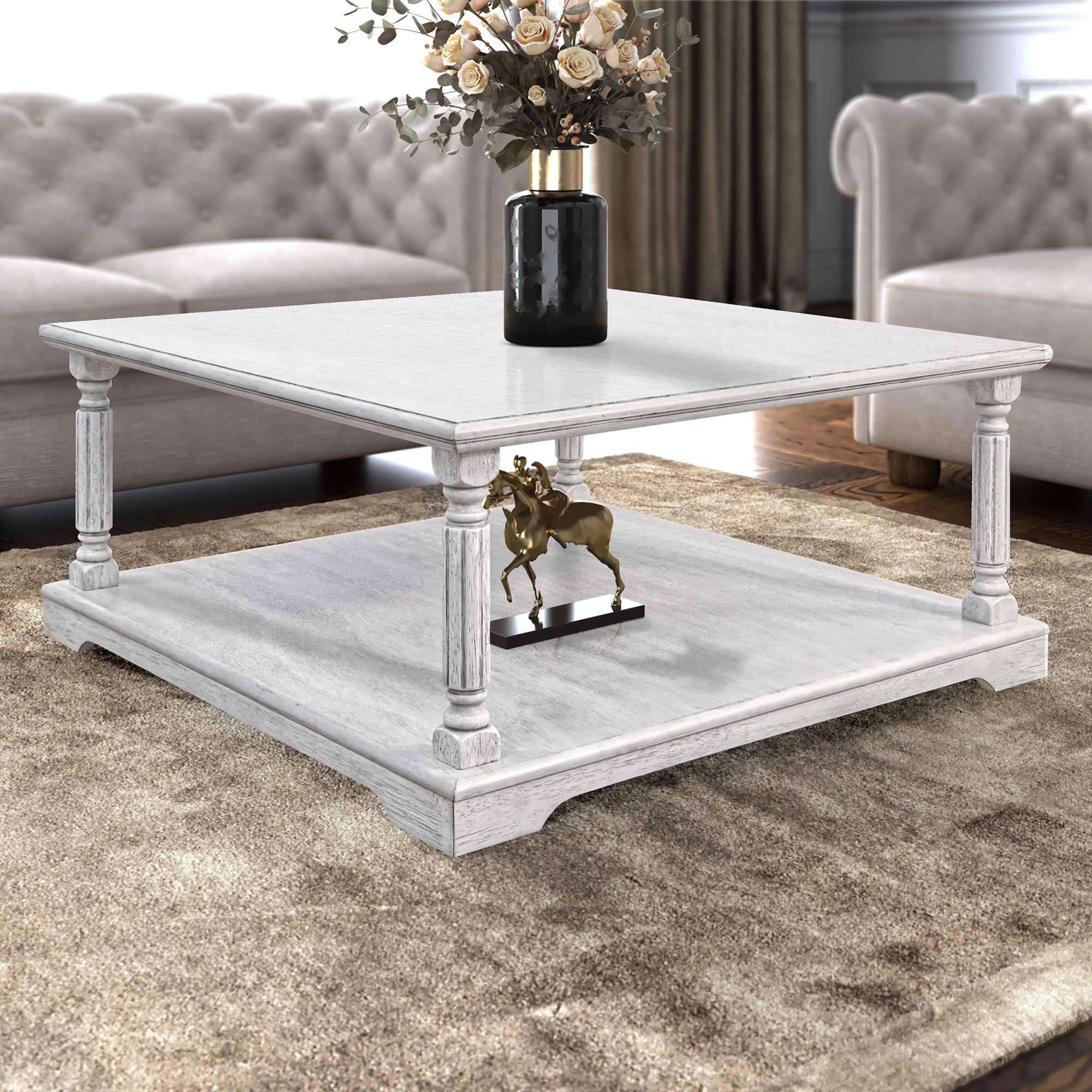 Delroy 34.6 in. Spray Paint Square Solid Wood Top Coffee Table