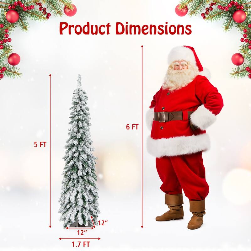 Gymax 4/5/6 FT Pre-Lit Artificial Christmas Tree Snow-Flocked Slim