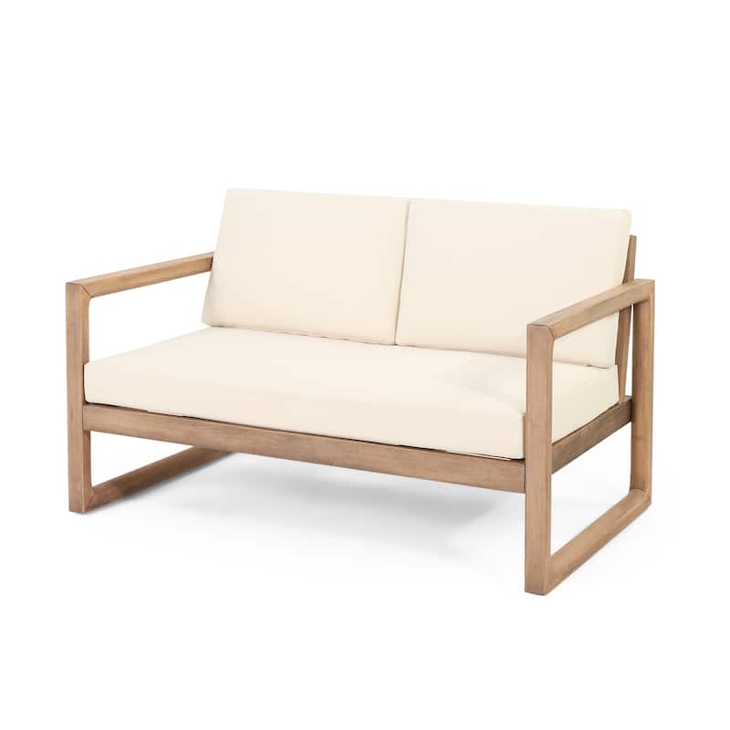 Stefan Acacia Wood Outdoor Loveseat and Coffee Table Set with Cushions by Christopher Knight Home