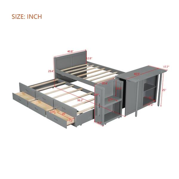 dimension image slide 0 of 2, 2 Color Twin-size Multifunctional Platform Bed with Built-in Trundle and 3 Drawers
