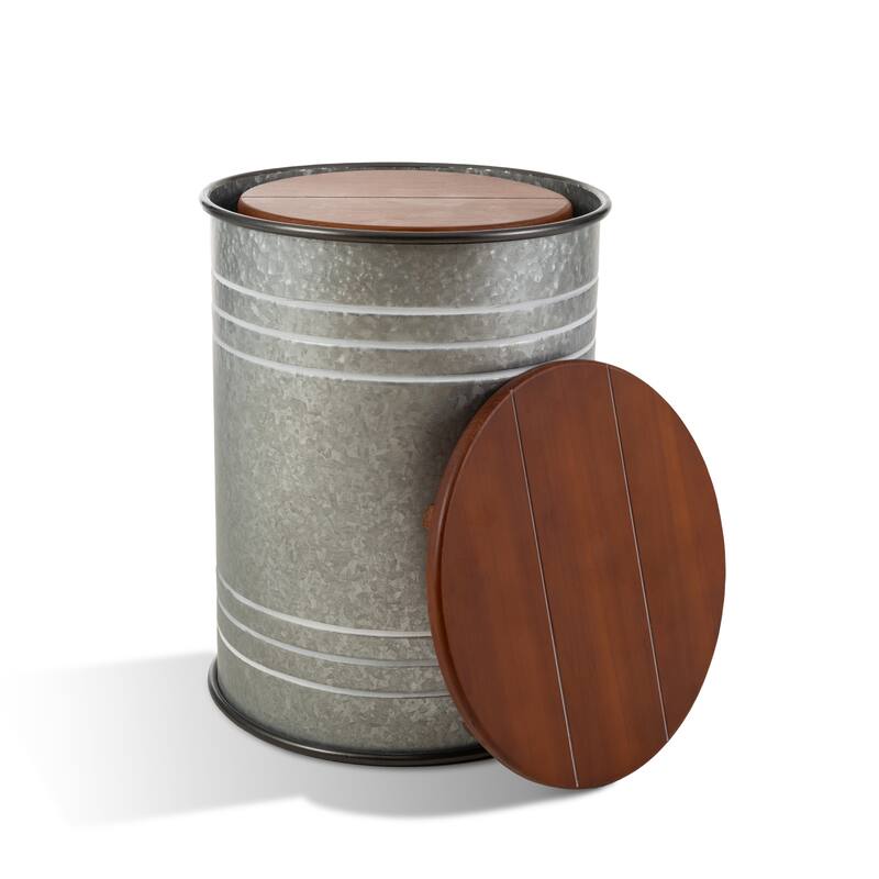 Glitzhome Set of 2 Industrial Farmhouse Outdoor Stool Storage Ottomans