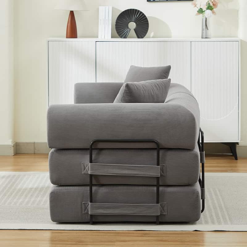 Folding Upholstered Sofa Bed, 78.5" Convertible Sleeper Sofa Bed with 2 Pillows, Fold Out Loveseat Couch, Futon Couch