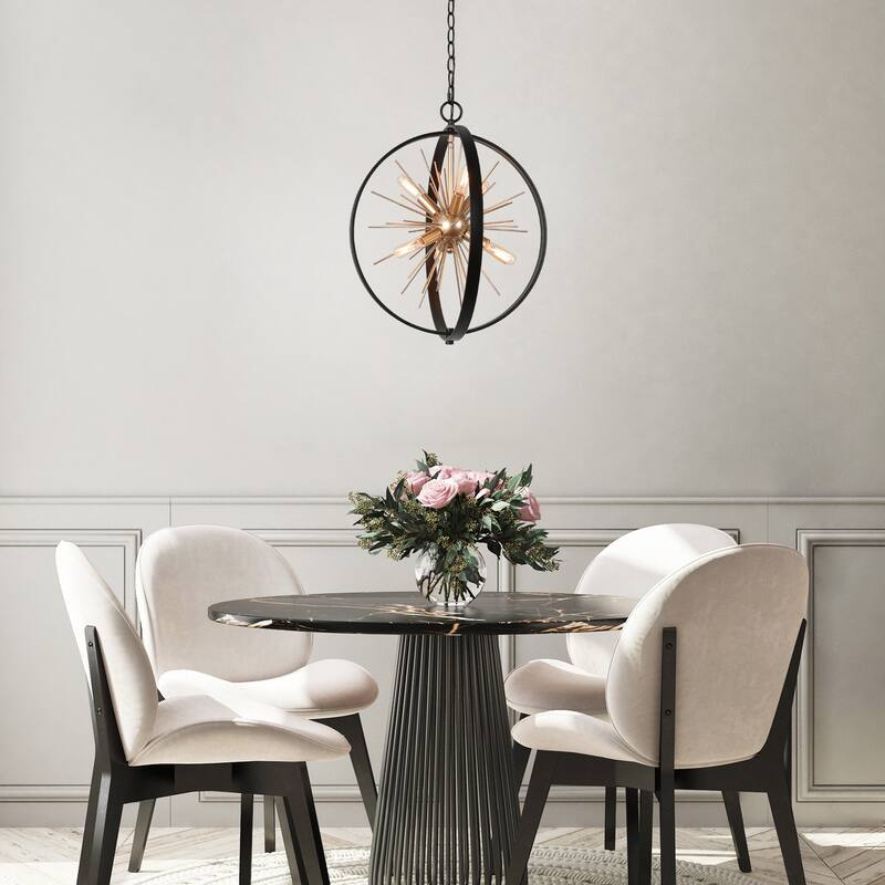 Modern 6-Light Globe Sputnik Chandelier Tinka Farmhouse Lantern Kitchen Pendant Lights for Foyer - D18"x H20.5"