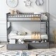preview thumbnail 2 of 25, Twin over Twin Bunk Bed with Convertible Beds, Drawers, Sturdy Pine Wood Construction, Fence Guardrail, Easy Assembly, Grey