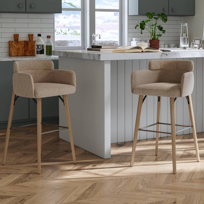 30''H Bar Stool With Solid Wood Frame And Foam Seat (Set of 2)