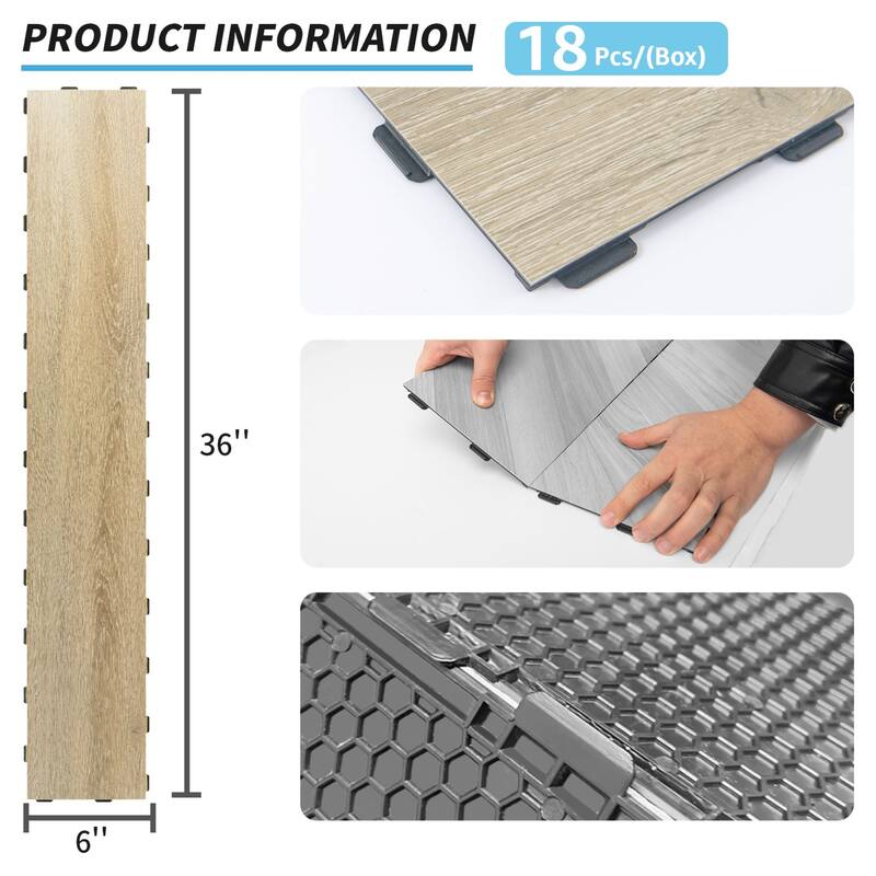 Art3d 36'' x 6'' Interlocking Luxury Vinyl Flooring Tile, Wood Floor Plank,Waterproof, Anti-Slip,18pcs,27 sqft