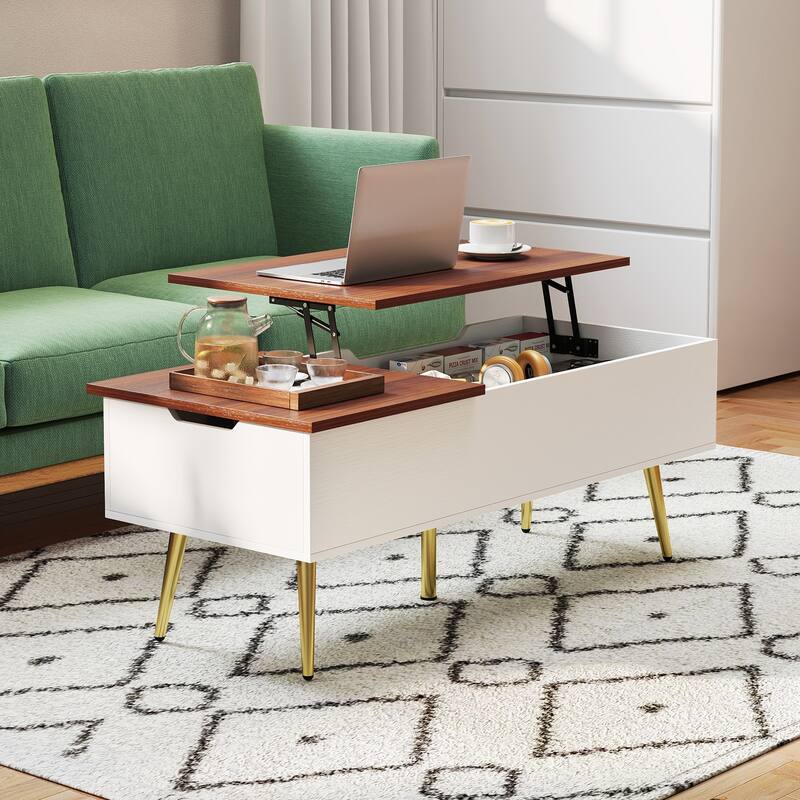 Gymax Lift Top Coffee Table w/ Split Top & 2 Hidden Compartments