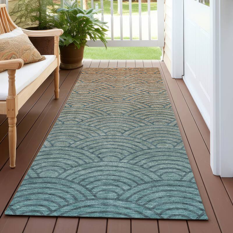 Machine Washable Indoor/ Outdoor Contemporary Poppy Chantille Rug - Teal - 2'3" x 7'6"