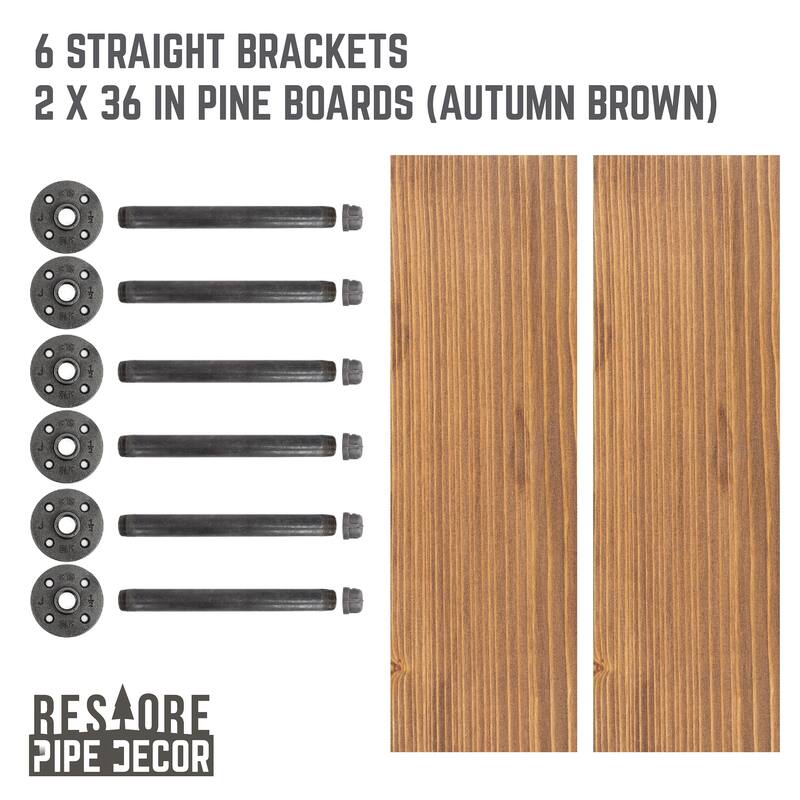 Restore Wood 36 in. Wall Shelf Straight Steel Pipe Brackets, Set of 2