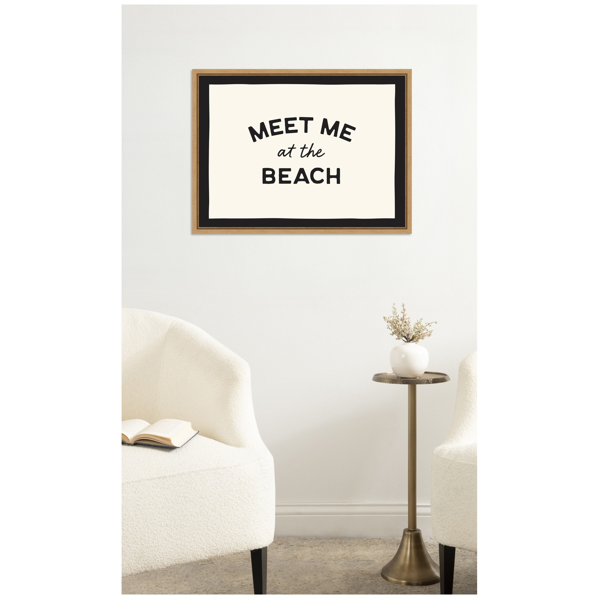 Kate and Laurel Meet Me at the Beach Coastal Typography Beach House Welcome by Lucky Guava Framed Canvas Wall Art Print