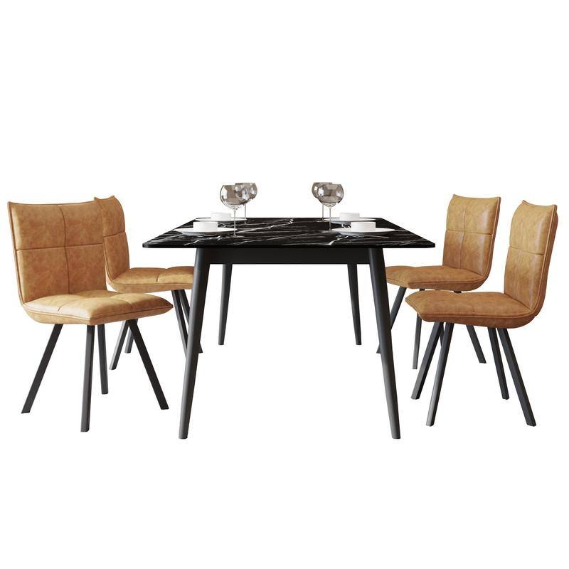 LeisureMod Wesley Contemporary Minimalist Leather Dining Chair - Sleek Metal Base Side Accent Chair for Home Kitchen Office