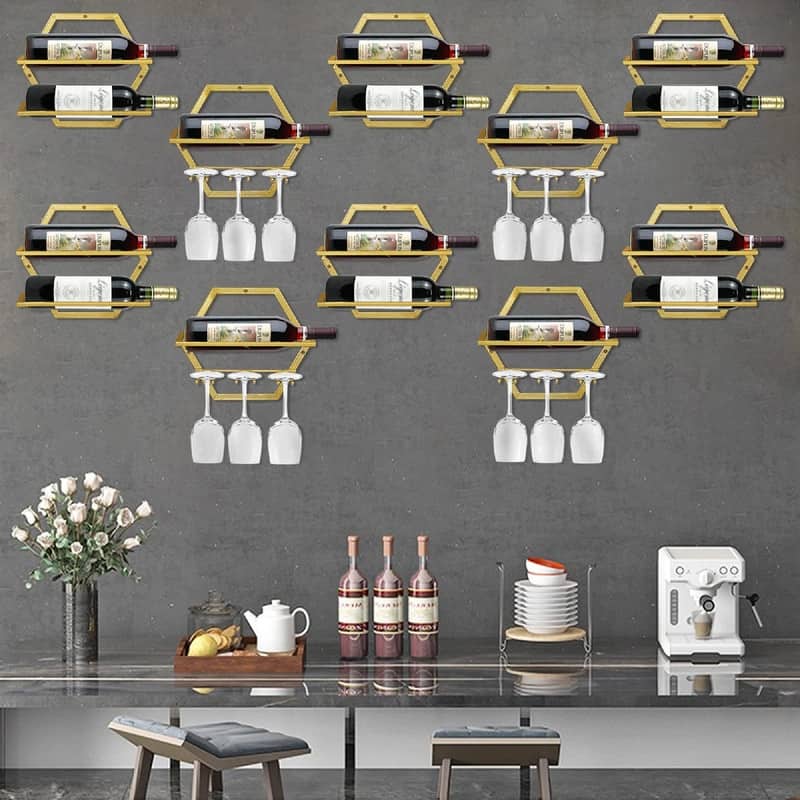 2Pcs Wall Mounted Wine Bottle Stemware Rack - 11"D x 10"W x 1.8"H