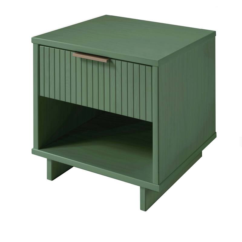 Manhattan Comfort Granville Mid Century Solid Wood 1 Drawer Nightstand Set of 2