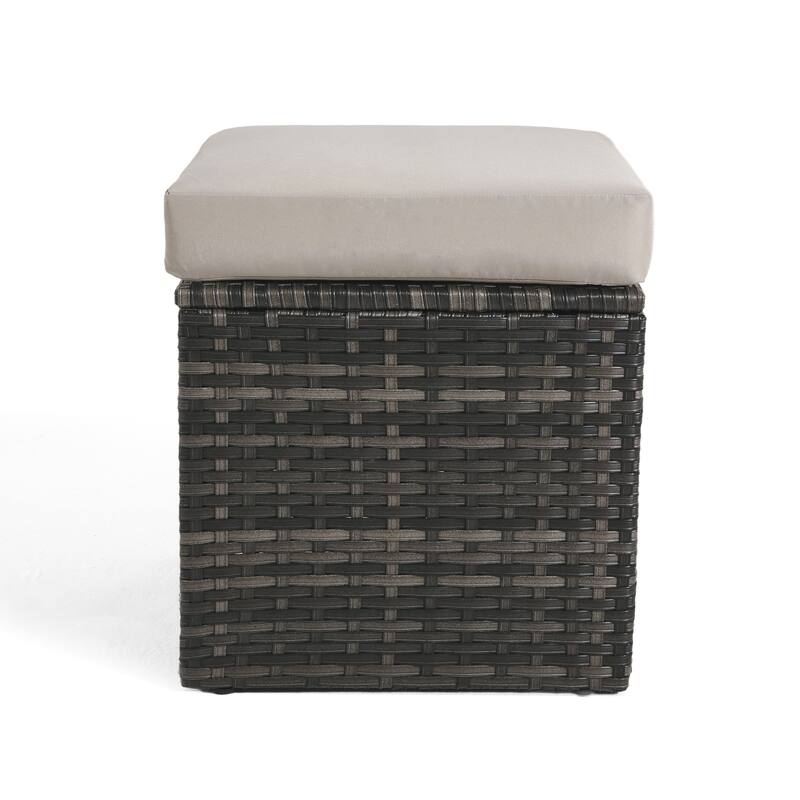 Outdoor Wicker Square Storage Ottoman with Plush Cushion