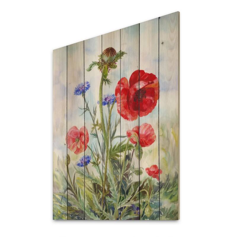 Designart 'Red Poppies In The Flied' Traditional Wood Wall Art Panels ...