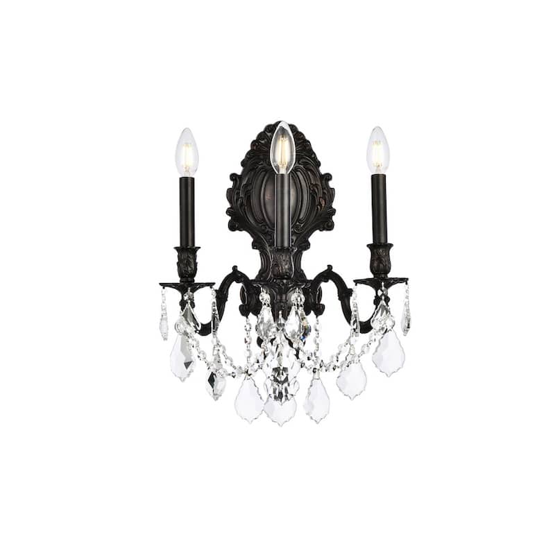 Fleur Illumination Collection Wall Sconce D:14in H:18in E:9.5in Lt:3 Dark Bronze Finish (Elegant Cut Crystals) - royal cut/Dark bronze/crystal (clear)