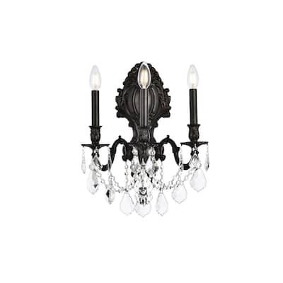 Fleur Illumination Collection Wall Sconce D:14in H:18in E:9.5in Lt:3 Dark Bronze Finish (Elegant Cut Crystals)