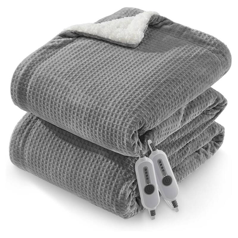 Electric Waffle Fast Heating Flannel Blanket, Grey - 90*100 inch