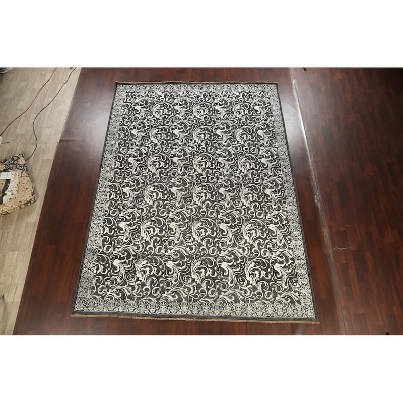 Wool/ Silk Vegetable Dye Floral Versace Oriental Area Rug Handmade - 8'11" x 12'2"