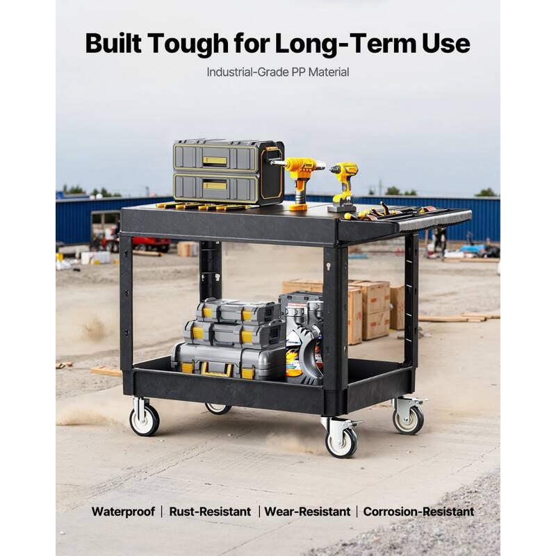 2-Shelf Utility Cart with Wheels, Heavy Duty Service Cart for Workshop - 44 x 25.5 x 34.1 in