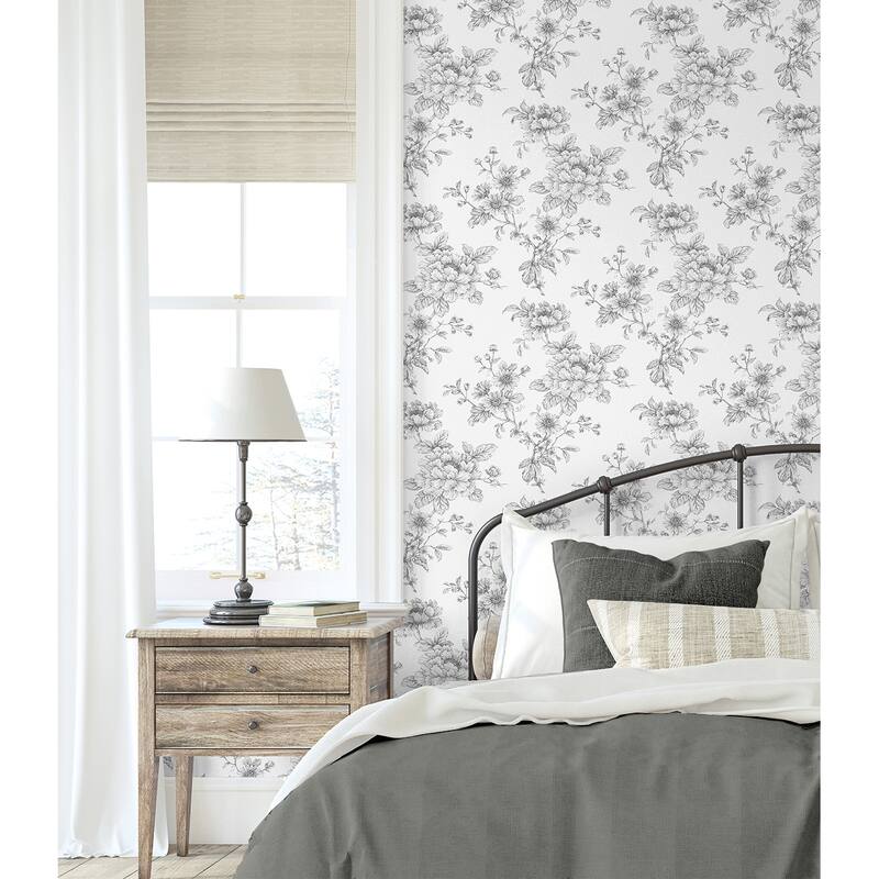 NextWall Sketched Floral Peel and Stick Wallpaper