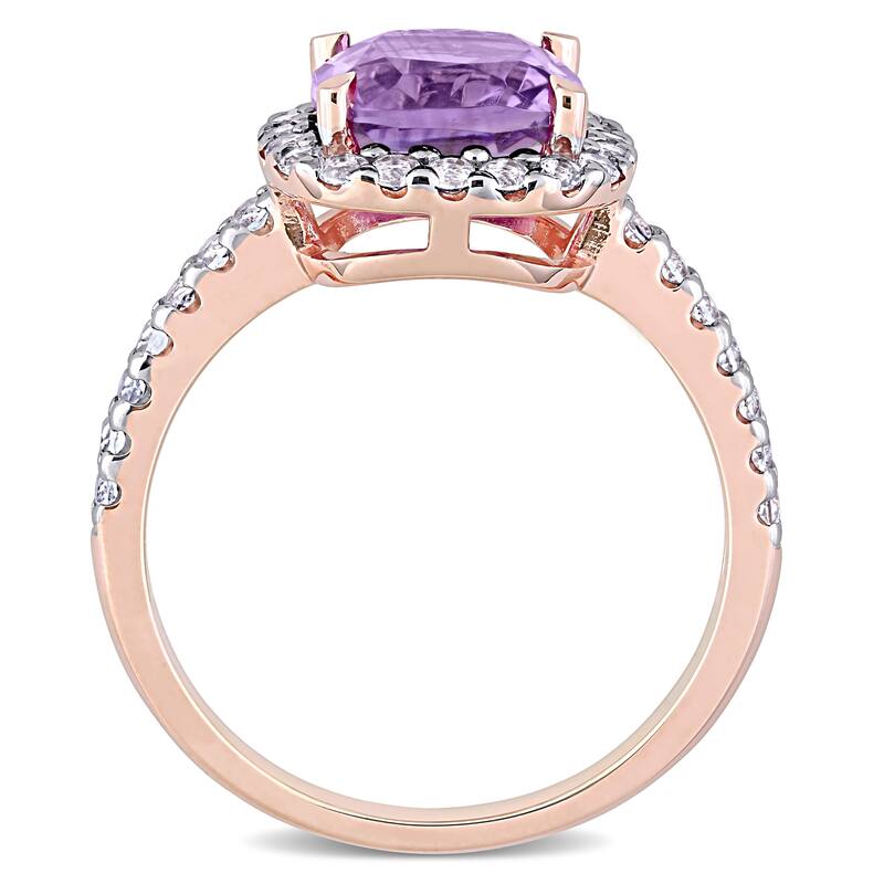 Miadora Cushion-cut Amethyst and White Topaz Halo Cocktail Ring 10k Rose Gold
