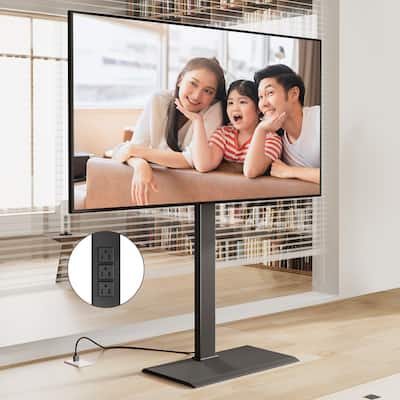 FITUEYES Modern Black Swivel Floor TV Stand with Power Strip Mount for TVs up to 85 inch Metal Base
