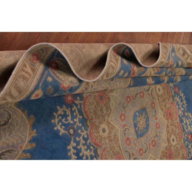 Blue Traditional Tabriz Persian Rug Hand-Knotted Wool Carpet - 9'4"x 12'7"