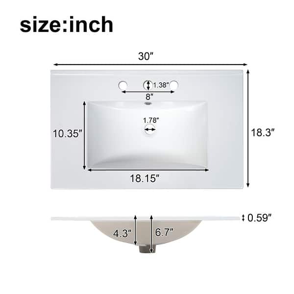 dimension image slide 2 of 6, Natural Oak Bathroom Vanity with Ceramic Sink Solid Wood MDF Storage Cabinet for Bathroom 24/30/48/60 inches