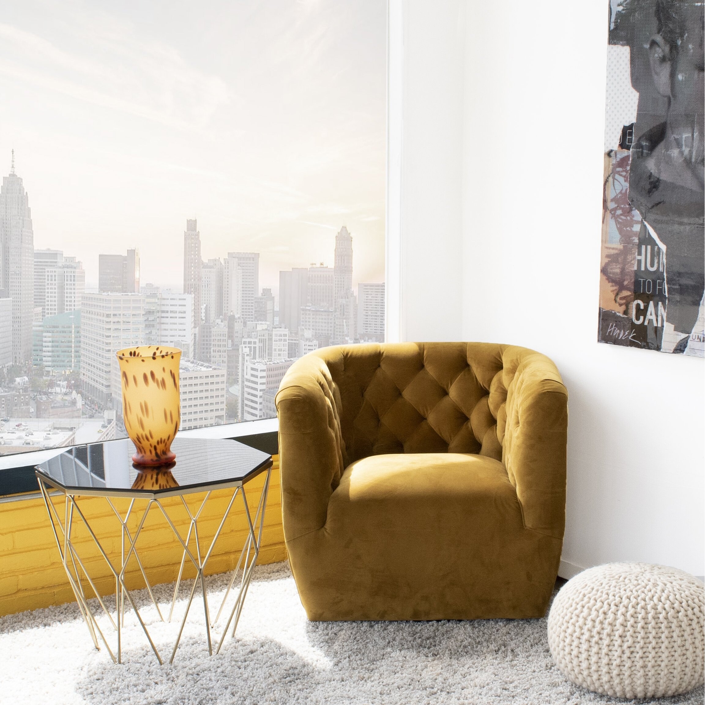 Shop Mid Century Modern Lenoir Yellow Swivel Chair 30