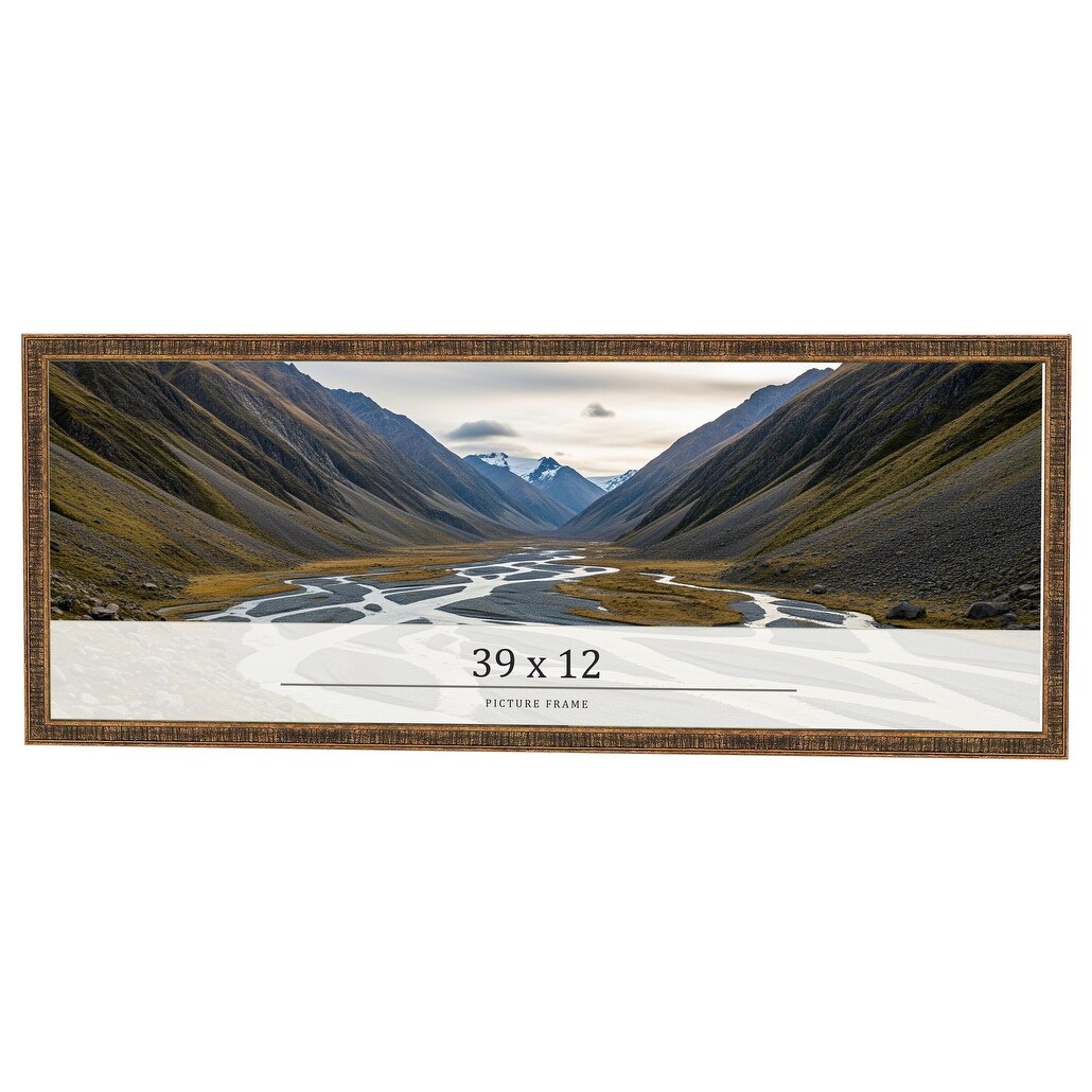 39x12 Frame Black Real Wood Picture Frame Kingsley Gold Distressed Photo Frame with UV Acrylic Foam Board Backing &