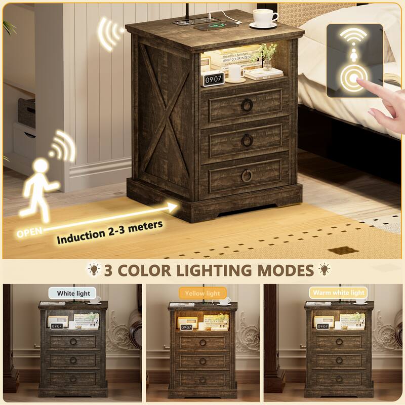LED 3-Drawer Nightstand With and Reading Light