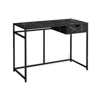 Computer Desk, Home Office, Laptop, Storage Drawer, 42"l, Work, Black Marble Look Laminate, Black Metal, Contemporary, Modern
