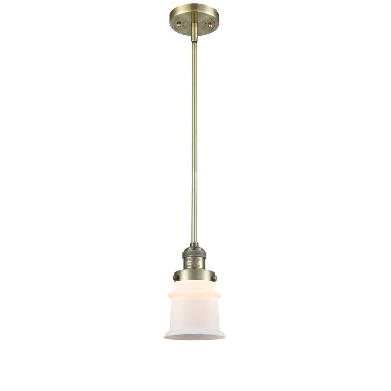 Innovations Lighting Franklin Restoration Canton - 1 Light 5" Stem Hung Mini Pendant - Antique Brass/Matte White