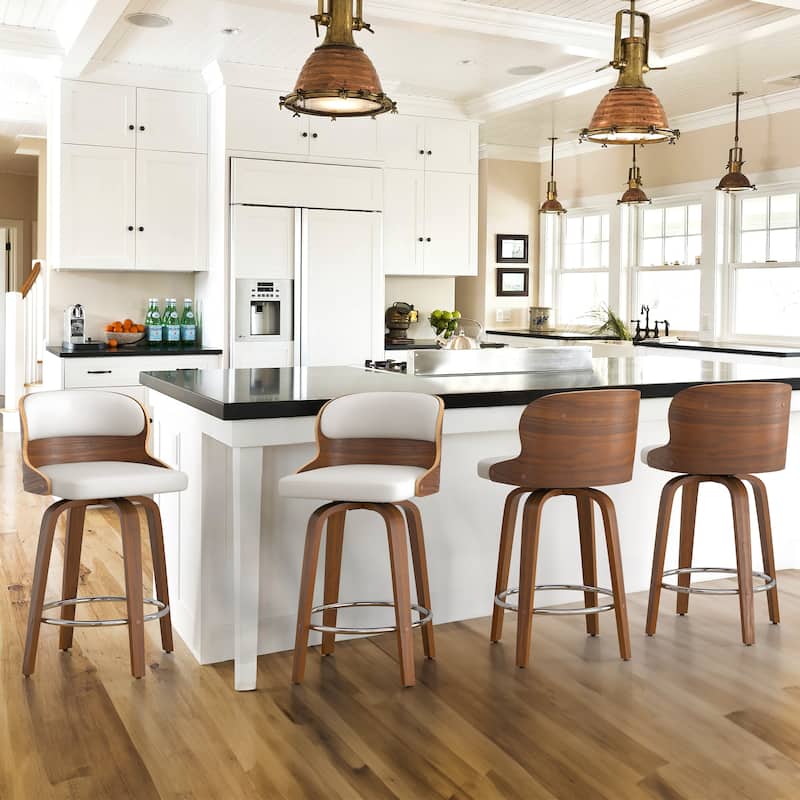 26 in. Counter Height Stool, Wooden Swivel Barstool PU Leather with Low Back