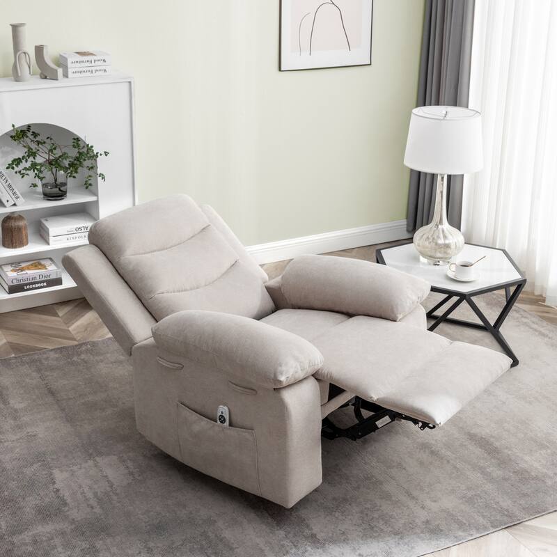 Ergonomic Electric Recliner Chair Velvet Single Sofa Recliner Chair with 8 Point Vibration Massage, Heating and Side Pocket