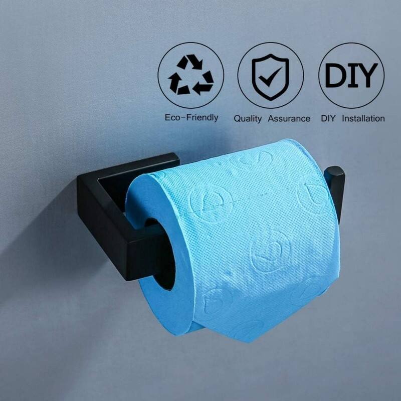 4 Pieces Bathroom Hardware Accessories Set Black Towel Bar Towel Holder Robe Hook Toilet Paper Holder Stainless Steel