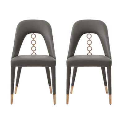 Set of 2 Faux Leather Dining Chairs with Rose Gold Accents - 22” x 19” x 43”