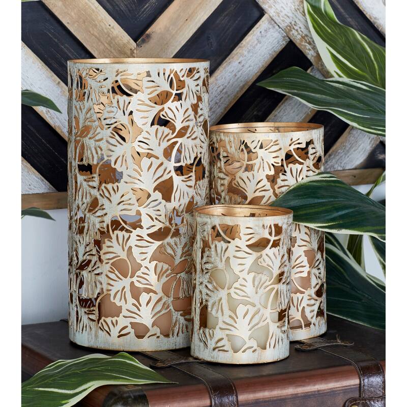 Gold Metal Tree Decorative Indoor Outdoor Candle Lantern (Set of 3) - Gold