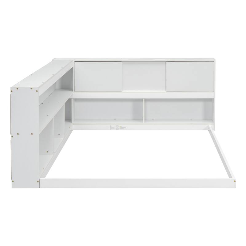 Floor Bed with L-shaped Bookcases and sliding doors