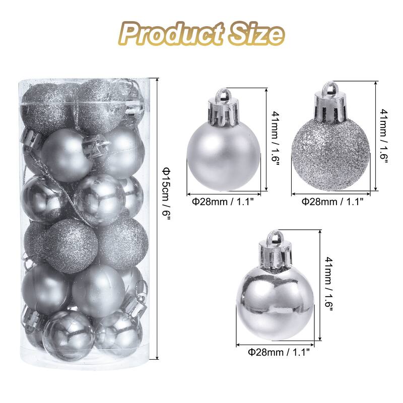 24Pcs 1.1" Christmas Balls Ornaments Shatterproof Hanging Balls Set - Silver