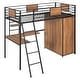 preview thumbnail 6 of 17, Black Twin Size Metal Wood Loft Bed with L-shaped Desk and Wardrobe