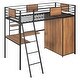 preview thumbnail 6 of 17, Black Twin Size Metal Wood Loft bed with L-shape Desk, Wardrobe, Fence and Ladder
