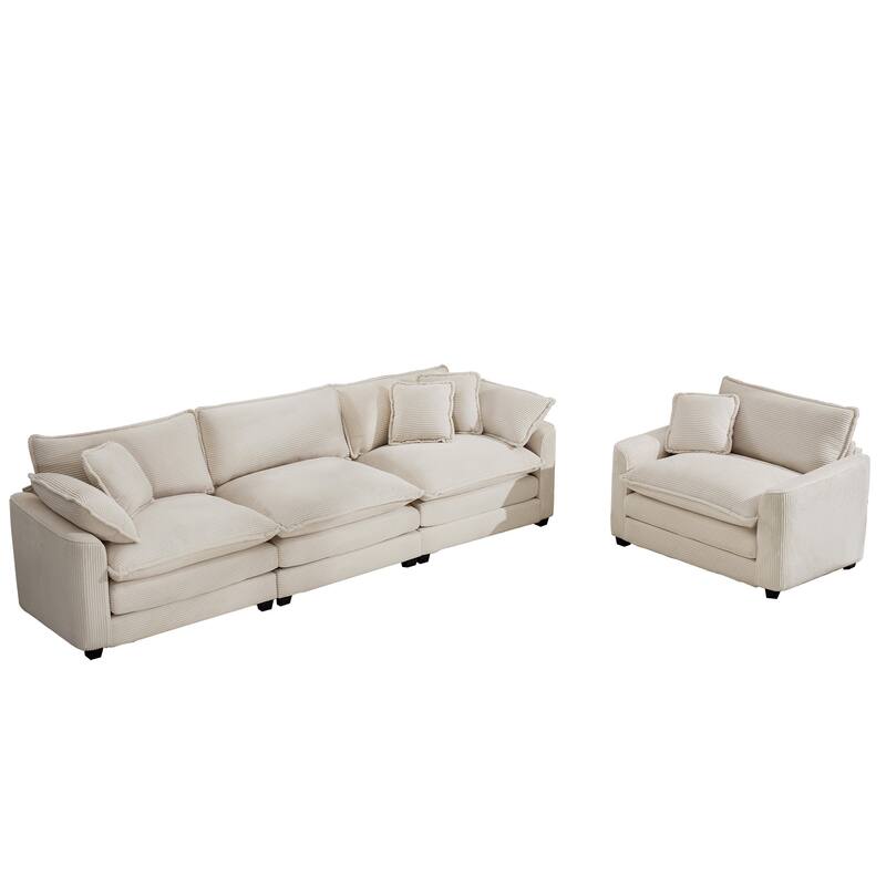 2-Piece Flexible Combinations Sofa Set with 3-Seater Corduroy Fabric Sofa and Single Accent Sofa Chair for Livingroom