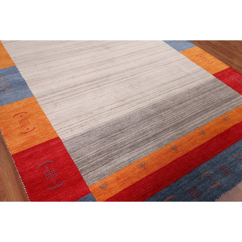 Geometric Gabbeh Oriental Area Rug Hand-Knotted Wool Carpet - 6'8" x 9'9"