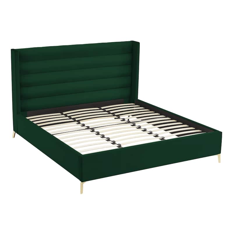 HomeRoots Cream Velvet Upholstered Full Bed Frame